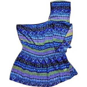 2000s hippie patterned one shoulder flowy top